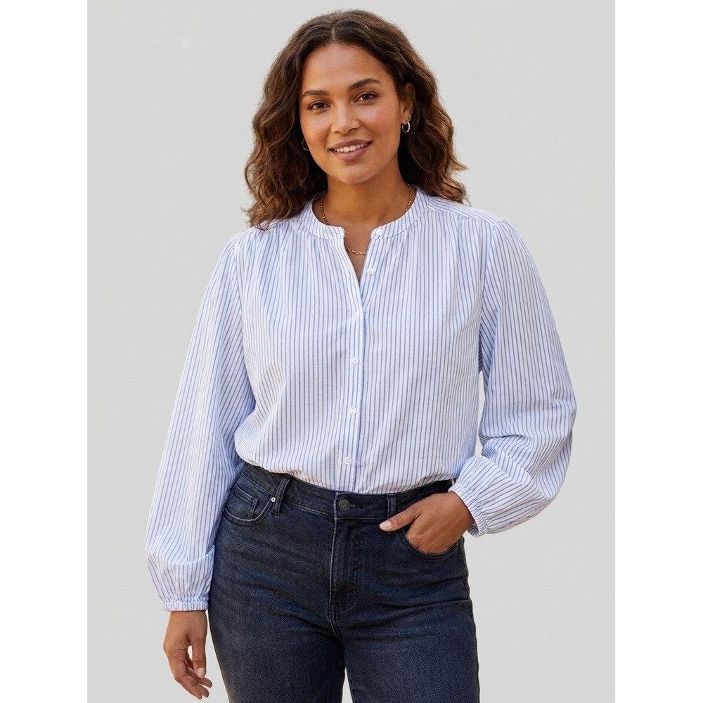 Free Assembly Shierred Cotton Down Blouse Long Sleeve Plus Sz XXL FAWWTB085SP26Y